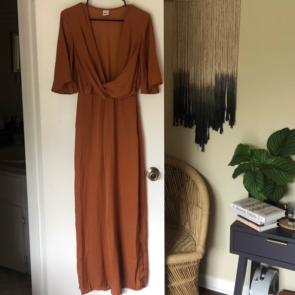 burnt orange satin maxi dress